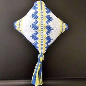 Handmade Ethnic Eastern European Pillow Ornament Cross Stitch